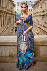 Blue shaded leheriya silk saree with aqua finish weaving saree | Silk Saree | Shaded leheriya style Saree